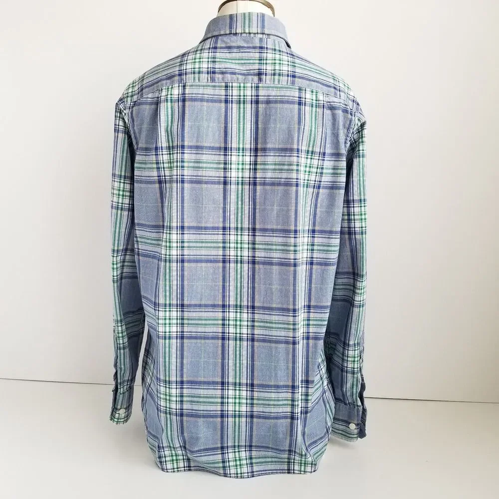 Banana Republic Button Up Shirt Mens S Roll Tab Sleeve Plaid Flap Chest Pockets